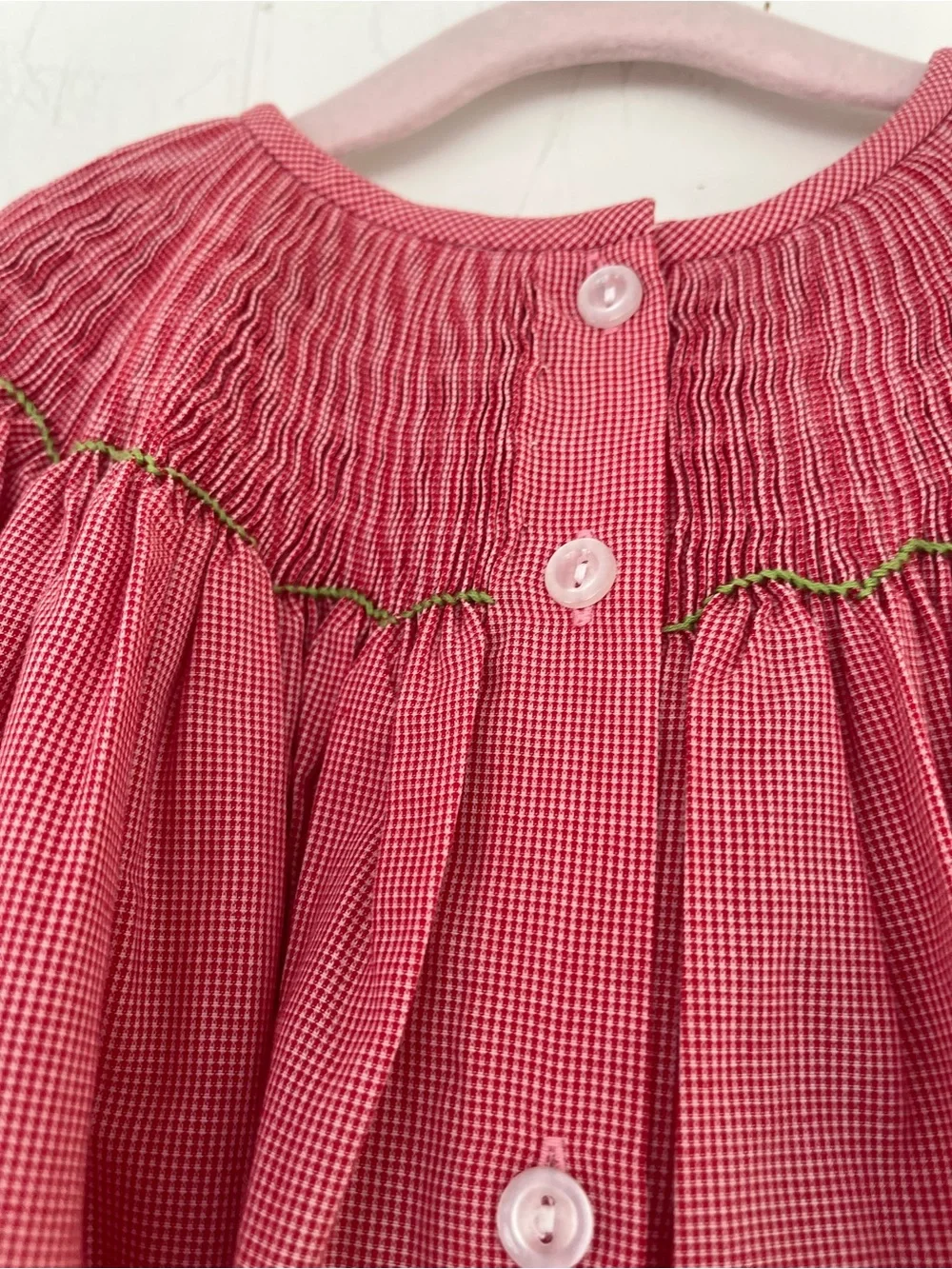 Girls' Red Gingham Smocked Bishop Dress FAIRIES size 4-5